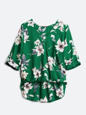 West Kei Emerald Floral V-Neck Draped Blouse